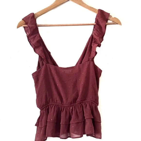 Express Ruffle Faux Wrap Terracotta Top - Picture 2 of 3